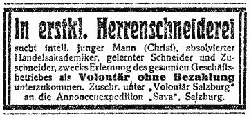 Werbeeinschaltung in der Reichspost vom 27.7.1920