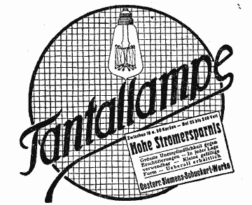 Tantallampe - Hohe Stromersparnis. Illustrierte historische Werbung.