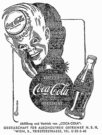 Ein von unten beleuchteter Kinderkopf mit einem Kronenkorken am Haupt flüstert es dem Betrachter zu: "Coca-Cola."